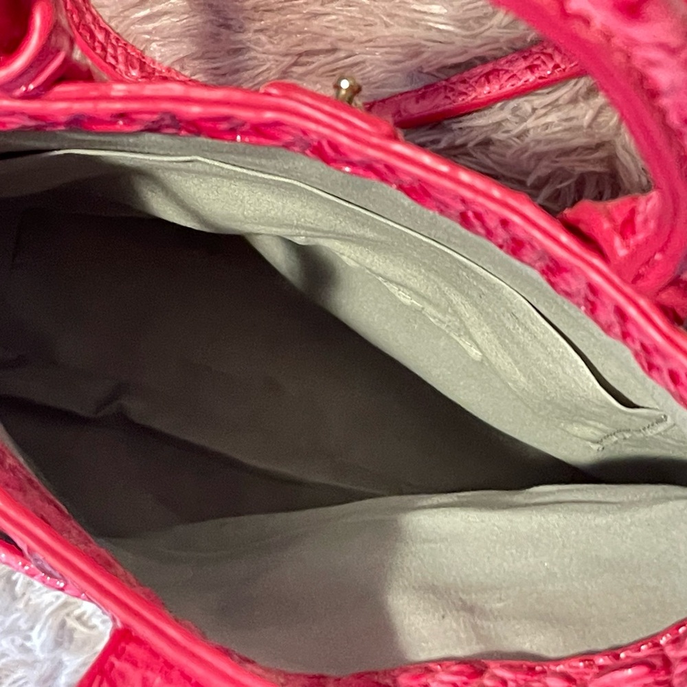 Hot Pink Croc Embossed Satchel Bag | Luxury Statement‎ Handbag | Crossbody Purse - Picture 9 of 10